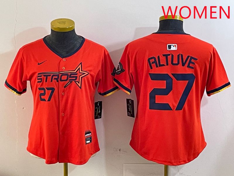 Women Houston Astros #27 Altuve Orange Three generations Joint Name 2025 Nike MLB Jersey style 410